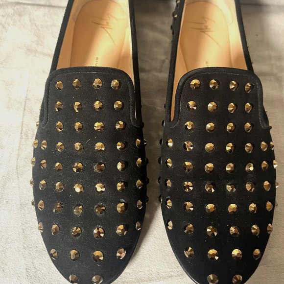 Giuseppe Zanotti Shoes - Giuseppe Zanotti |Black Suede Crystal Studded Loafers | Size 37